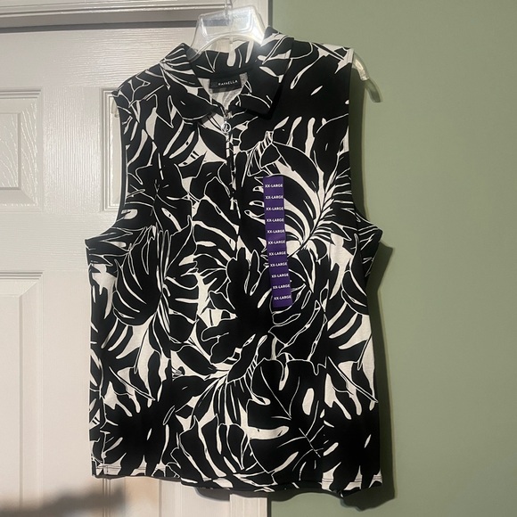 Rafaella Tops - Rafaella Black & White Sleeveless Zip-Front Leaf Print Top NWT XXL